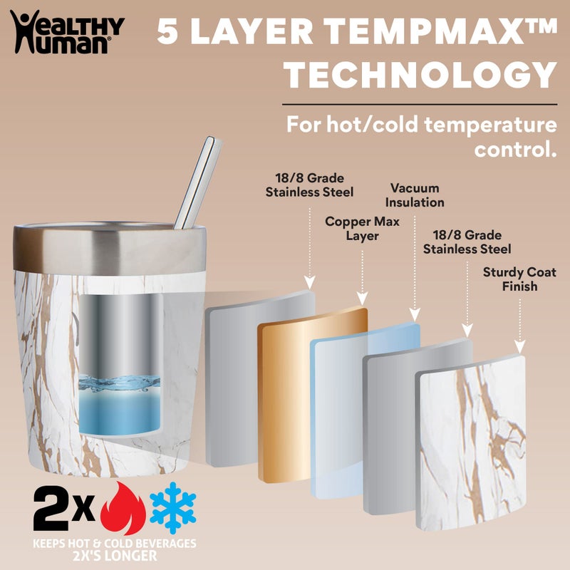 Healthy Human Stainless Steel Tumbler with Straw | Splash Proof Insulated Travel Cruiser Cup | Eco-Friendly Coffee Tumblers with Straws Cleaner & Splash Proof Lid (12oz, Stone Gold) - Image 3